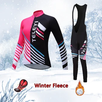 Mulheres Quente Inverno Ciclismo Conjunto de 2021 Térmico de Lã de Bicicleta de Estrada de Jersey Esporte Roupas Feminina do Terno de Bicicleta Roupas MTB Vestido de Uniforme