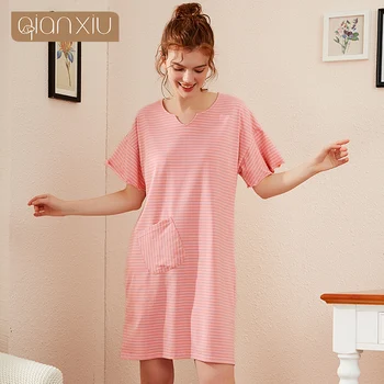 Mulheres de algodão de manga curta saia superficial resto do verão das mulheres estilo simples listrado home service set pijamas de algodão de 246