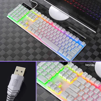 Arco-íris de luz de fundo LED USB Gaming Keyboard Mouse Conjunto 3200DPI 6 Botões LED Ergonômico Gamer Teclado de Computador Para PC Portátil