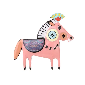 Bonito Lenço cor-de-Rosa Colt Pinos Broche para as Meninas Dom Esmalte da Liga de desenho animado Cavalo de Animais Broche Mulher de Jóias de Luxo em Acessórios femininos