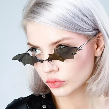 2020 Pequeno sem aro, Óculos estilo Olho de Gato Mulheres Nova Marca de Luxo SteamPunk Óculos de Sol de Metal Bastão de Forma Única Óculos Homens UV400