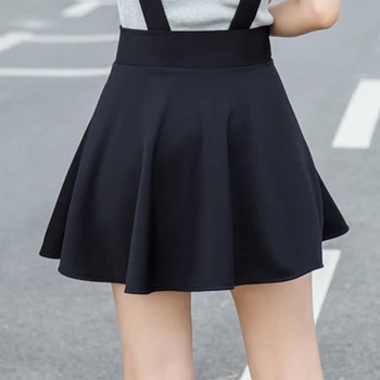 Preto de cintura alta estilo coreano de suspender a saia com grandes e macias slim saia de estudantes do sexo feminino Plissado Mini Correia Zíper da Saia