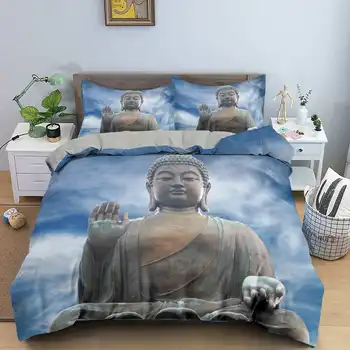 Conjunto de roupa de cama Buda Impresso Capa de Edredão Para Adultos roupa de cama de Casal Define Colcha Cobre Fronha 2/3pcs