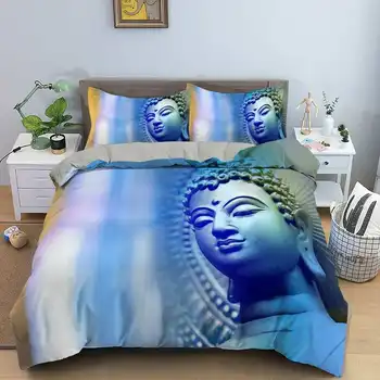 Conjunto de roupa de cama Buda Impresso Capa de Edredão Para Adultos roupa de cama de Casal Define Colcha Cobre Fronha 2/3pcs