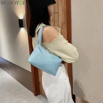 Moda Requintado Saco de Compras Portátil Mulheres Bolsa de Cor Sólida PU Couro Zipper Bolsa nas Axilas Saco de Ombro