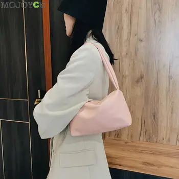 Moda Requintado Saco de Compras Portátil Mulheres Bolsa de Cor Sólida PU Couro Zipper Bolsa nas Axilas Saco de Ombro