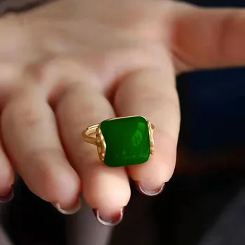 Natural Verde Jade Anel de Prata 925 Jóias de Moda, de Calcedônia Amuleto de Presentes para Mulheres