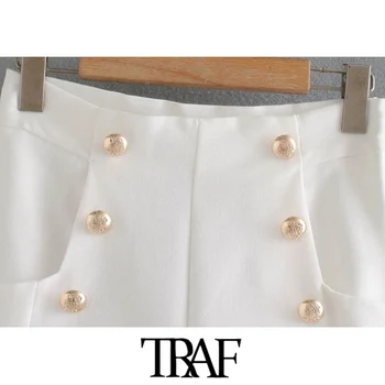 TRÁFICO de Mulheres da Moda Chique Com Botões, Bolsos da Bermuda Shorts Vintage Cintura Alta Lateral do Zíper Feminino Curto Ropa Mujer
