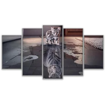 Embelish 5 Painéis de Arte de Parede Fotos de Animais Gato Novo Cuadros Tigre Casa Moderna Decoração de HD, Tela de Pintura Modular Cartazes Emoldurados