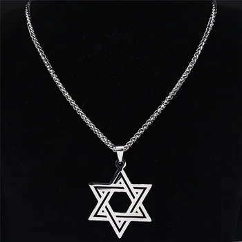 2021 Judaísmo de Jerusalém Hexagonal Estrelas Colar de Aço Inoxidável da Cor de Prata Declaração de Colar da Jóia accesorios mujer N414702