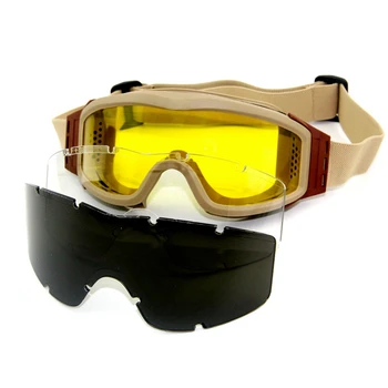 Militar de Airsoft Tático Óculos de proteção Óculos de Tiro Motocicleta Permeável Paintball CS Wargame Óculos 3 Lentes Preto Tan Verde