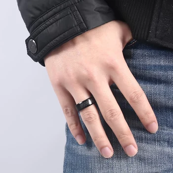 Meaeguet de Aço Inoxidável, Anéis de Fibra de Carbono Preto Embutidos Envolvimento de Casamento de Homens Anéis e Jóias de Moda de 8mm de Largura