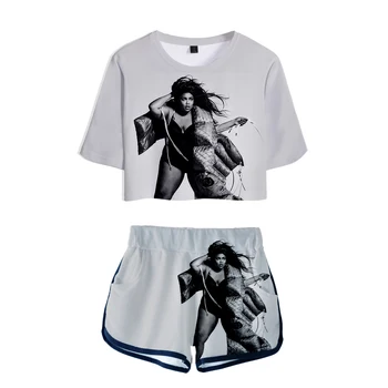2019 Moda Verão feminina Sportswear de Manga Curta T-shirt de Impressão 3D LIZZO Cantor das Mulheres t-shirt + Shorts Marca Hip Hop Definir quente