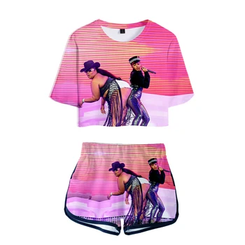 2019 Moda Verão feminina Sportswear de Manga Curta T-shirt de Impressão 3D LIZZO Cantor das Mulheres t-shirt + Shorts Marca Hip Hop Definir quente