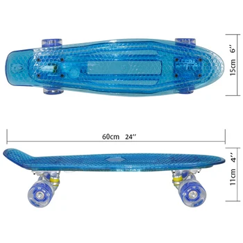Non-slip 60*15 cm de DIODO emissor de Skate Mini Cruiser Peixes a Bordo de Piscamento Roda de Crianças Centavo Retro Transparente de Skate Scooter Deck
