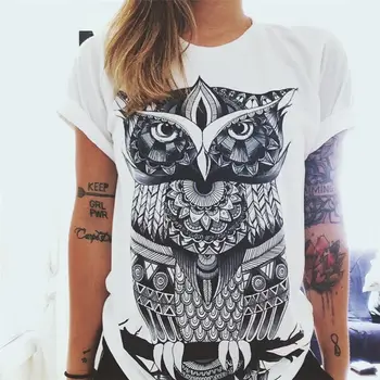 Big girassol Owl print fashion women streetwear T-shirt graffiti hamsa hand 3D print do punk rock clothes T-shirt