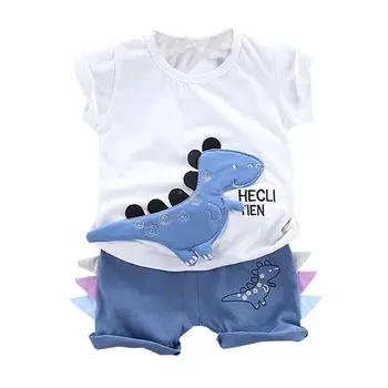 Garoto de Roupas de Verão Meninos do Bebê Roupa de Manga Curta Dinossauro de Impressão Tops, T-shirt+Shorts da Moda Filhos Conjuntos de Vestuário
