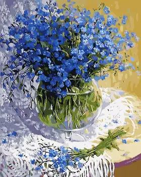 Tela sem moldura pintura por números diy pintura de diy, fotografia, pintura a óleo sobre tela para decoração de casa 4050 flor azul