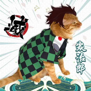 Anime Kamado Tanjirou Kimetsu não Yaiba animal de Estimação Cosplay Roupas Demon Slayer Pequeno Gato Traje Haori Bonito Cão de Animal de Pelagem Roupão de banho