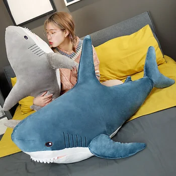 1pc Tubarão de Pelúcia Sofá Macio Travesseiro para Dormir Companheiro de Viagem de Brinquedo de Presente de Tubarão Animal Bonito de Pelúcia Peixe de Almofadas, Brinquedos para Crianças