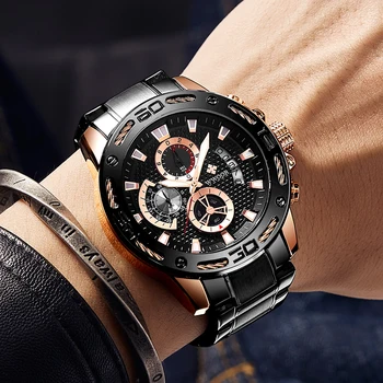 WWOOR 2020 Preto Relógios Mens de Aço Inoxidável de Quartzo do Esporte Relógio de Pulso Masculino Cronógrafo Militar Impermeável Relógio Montre Homme