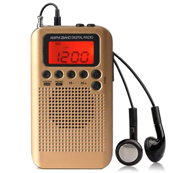 JINSERTA Mini LCD Digital Rádio FM/AM alto-Falante, com Despertador e Função de Visualização de Hora de 3,5 mm para Fone de ouvido e Cabo de Carregamento
