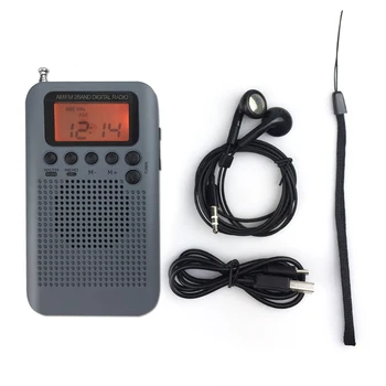JINSERTA Mini LCD Digital Rádio FM/AM alto-Falante, com Despertador e Função de Visualização de Hora de 3,5 mm para Fone de ouvido e Cabo de Carregamento