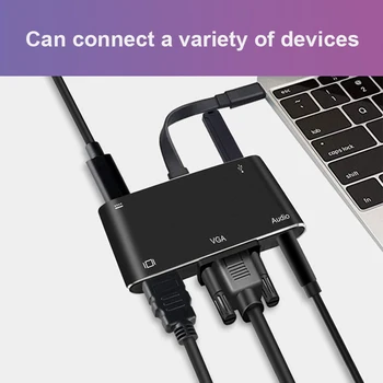 USB C compatíveis com HDMI, VGA Adaptador Usb C Hub Para Usb3.0 Usb C de Carga de 3,5 mm Cabo de Múltiplas Conversor para Macbook Pro Huawei Mate20