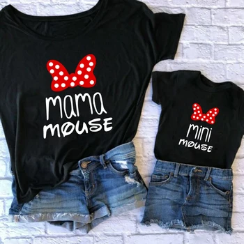 A família t-shirts da Moda com a Mamãe E a Mim, Roupas de MAMA E MIMI Família Correspondência de Roupas de Algodão Tops da Mãe e Bebê Roupas de Menina Tshirts