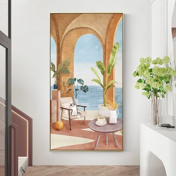 Nordic pátio Idílico, tela de pintura de cartazes e de impressão Minimalista de decoração de casa de arte de parede fotos de sala de estar, quarto, corredor