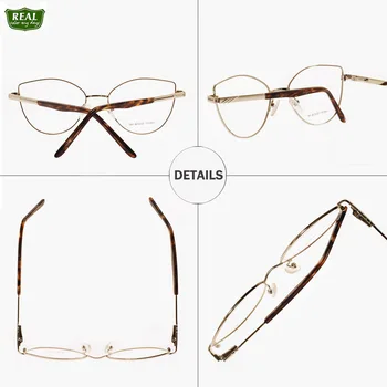 Moda REAL de Olhos de Gato Mulheres de Óculos de Armação de Metal Míope Óculos de armações Óculos de Leitura Full Frame Marca de Designer