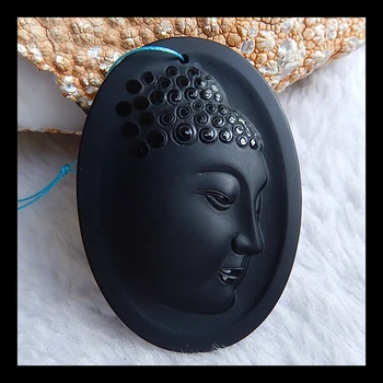 Esculpida em Pedra Natural Obsidiana moda Buda Cabeça Pendente 59x43x8mm,30g, pedra semipreciosa de artesanato colar pingente