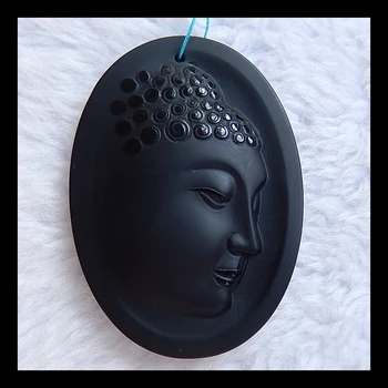 Esculpida em Pedra Natural Obsidiana moda Buda Cabeça Pendente 59x43x8mm,30g, pedra semipreciosa de artesanato colar pingente