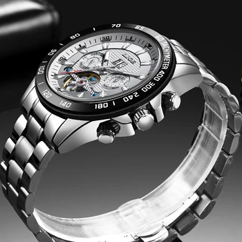 2020 Novas LIGE Homens Relógios Automáticos de Luxo Mecânica relógio de Pulso de Aço Inoxidável do Esporte Relógio à prova d'água Homens Mekaniska klockor
