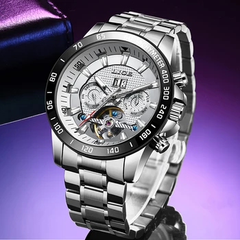2020 Novas LIGE Homens Relógios Automáticos de Luxo Mecânica relógio de Pulso de Aço Inoxidável do Esporte Relógio à prova d'água Homens Mekaniska klockor