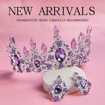 2020 Novas Chegada Encantador Roxo Cristal coroa de Noiva tiaras Magnífico cristal de rocha Diadem para o Casamento da Princesa Acessórios de Cabelo