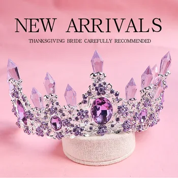 2020 Novas Chegada Encantador Roxo Cristal coroa de Noiva tiaras Magnífico cristal de rocha Diadem para o Casamento da Princesa Acessórios de Cabelo