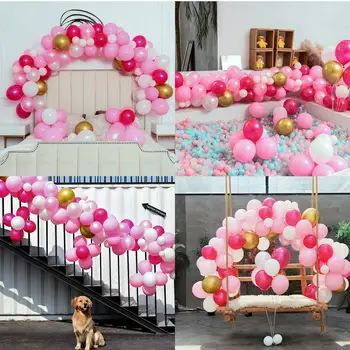 METABLE cor-de-Rosa de Festa Balões 110 Pcs 12em cor-de-Rosa e Ouro Metalizado Perolado Arco de Balões para o Casamento, chá de Bebê decoração para uma Festa