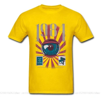 Tyburn Homens T-Shirt Tamanho Plus Azul Amarelo Marinha Verão T-Shirts Distopia 1984 Camiseta Retro Metafísica T-Shirts Resumo