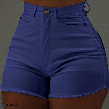 Verão Quente Mulheres Casual Cintura Alta Curta Mini Botão De Calça Curta, Preto Branco Sexy Shorts