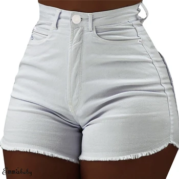 Verão Quente Mulheres Casual Cintura Alta Curta Mini Botão De Calça Curta, Preto Branco Sexy Shorts