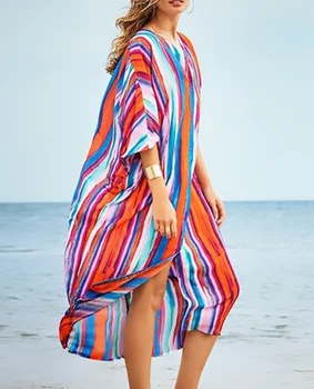 Biquini Cobrir Multicolor Kaftan Praia Sarong Frente Aberta Cobertura da Praia até Manto Plage Túnica Quimono Páreos de playa Mujer Beachwear