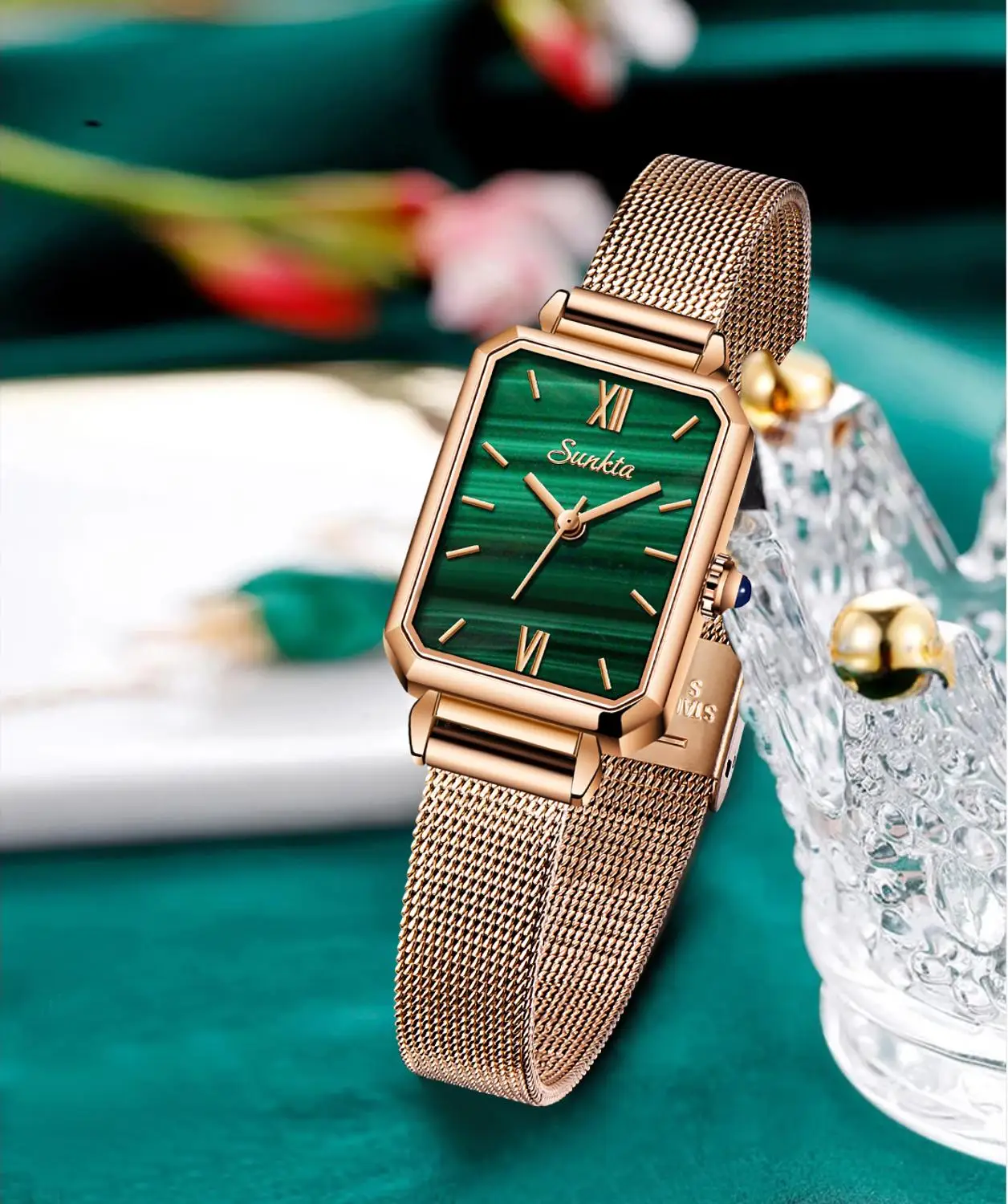 Sunkta mulheres da moda criativa rosa de ouro, relógios de quartzo senhora  impermeável relógio de pulso simples presente para a menina mulher relógio  feminino+caixa / Relógios ~