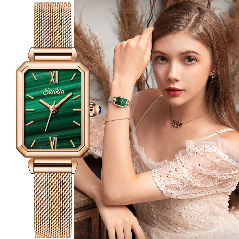 Sunkta mulheres da moda criativa rosa de ouro, relógios de quartzo senhora  impermeável relógio de pulso simples presente para a menina mulher relógio  feminino+caixa / Relógios ~