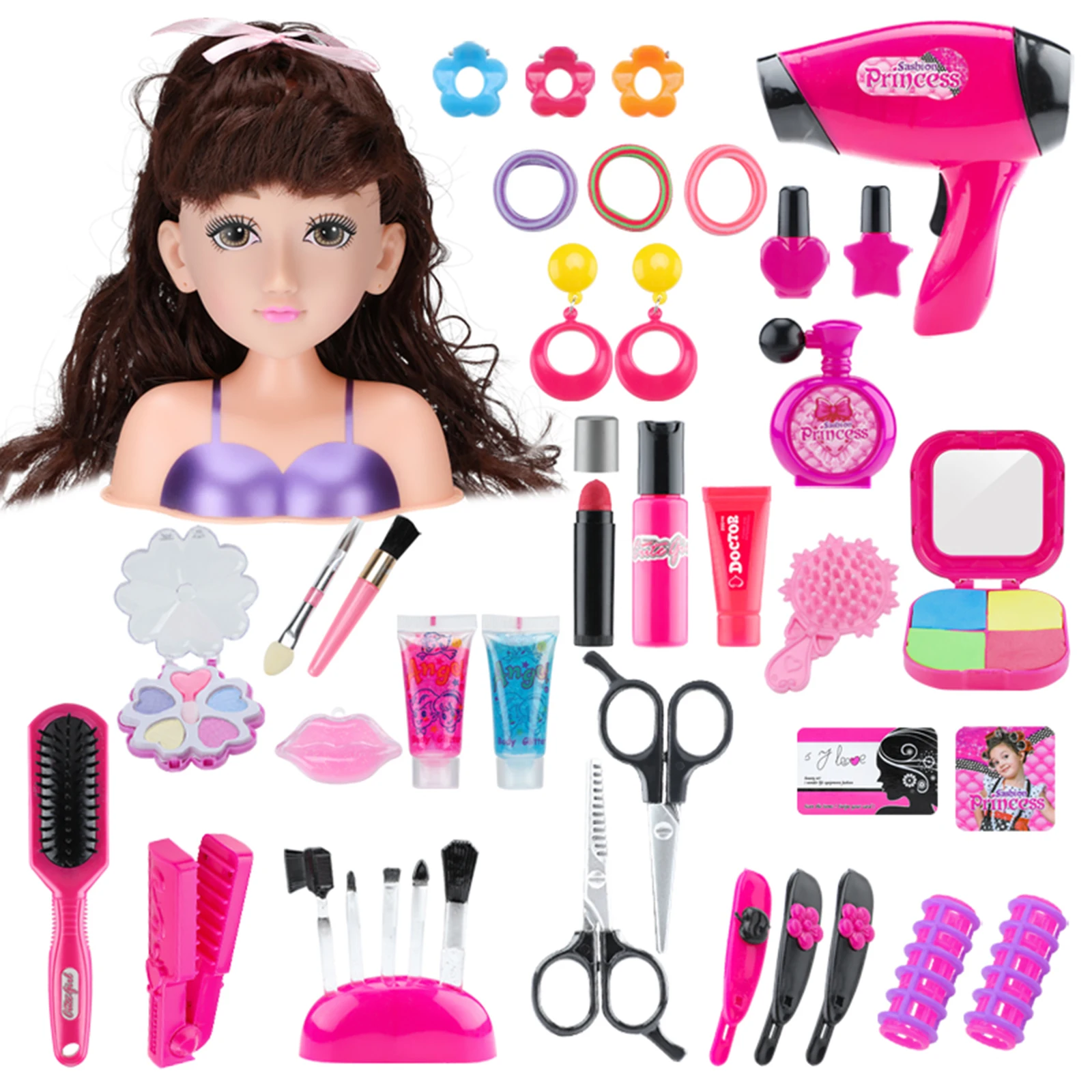 Metade do corpo meninas maquiagem penteado formação boneca cosméticos  cabeça criança fingir jogar brinquedo boneca moda para a prática de  maquiagem