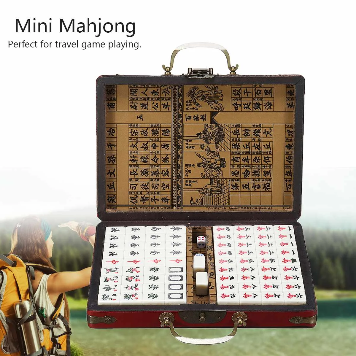 DFJU Jogos Mahjong chinês tradicional Mahjong conjunto doméstico grande  laranja Mahjong cartas festa Lazer jogo de abuleiro 144 cartas Mahjong com  bolsa festa estilo retro